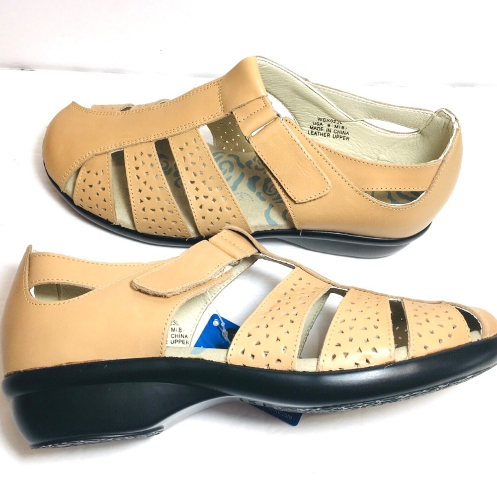 Propet Unisex-Adult Propet  April Fisherman Beige Leather Sandals Oyster 9M